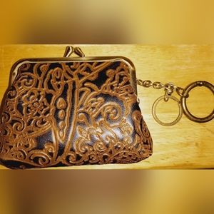 Patricia Nash BORSE Coin Purse with Key Fob - Dark Brown Tooled